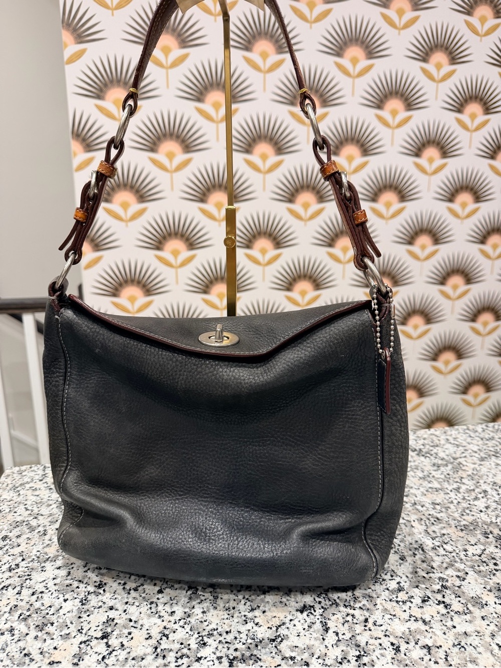 Large Classic Black Chelsea Pebbled Leather Coach Bag